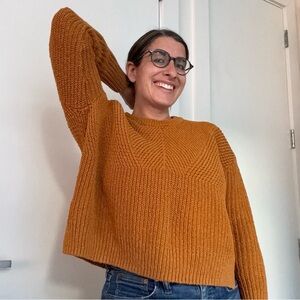 Madewell Yellow Crew Neck Sweater with Ribbed Texture